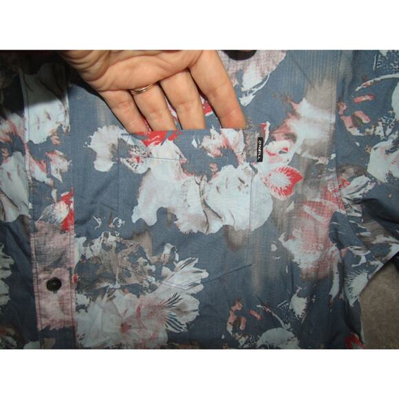O'Neill Men's L Floral Short Sleeve Button Shirt Blue Pink Grey Surf Beach Top - Picture 2 of 7